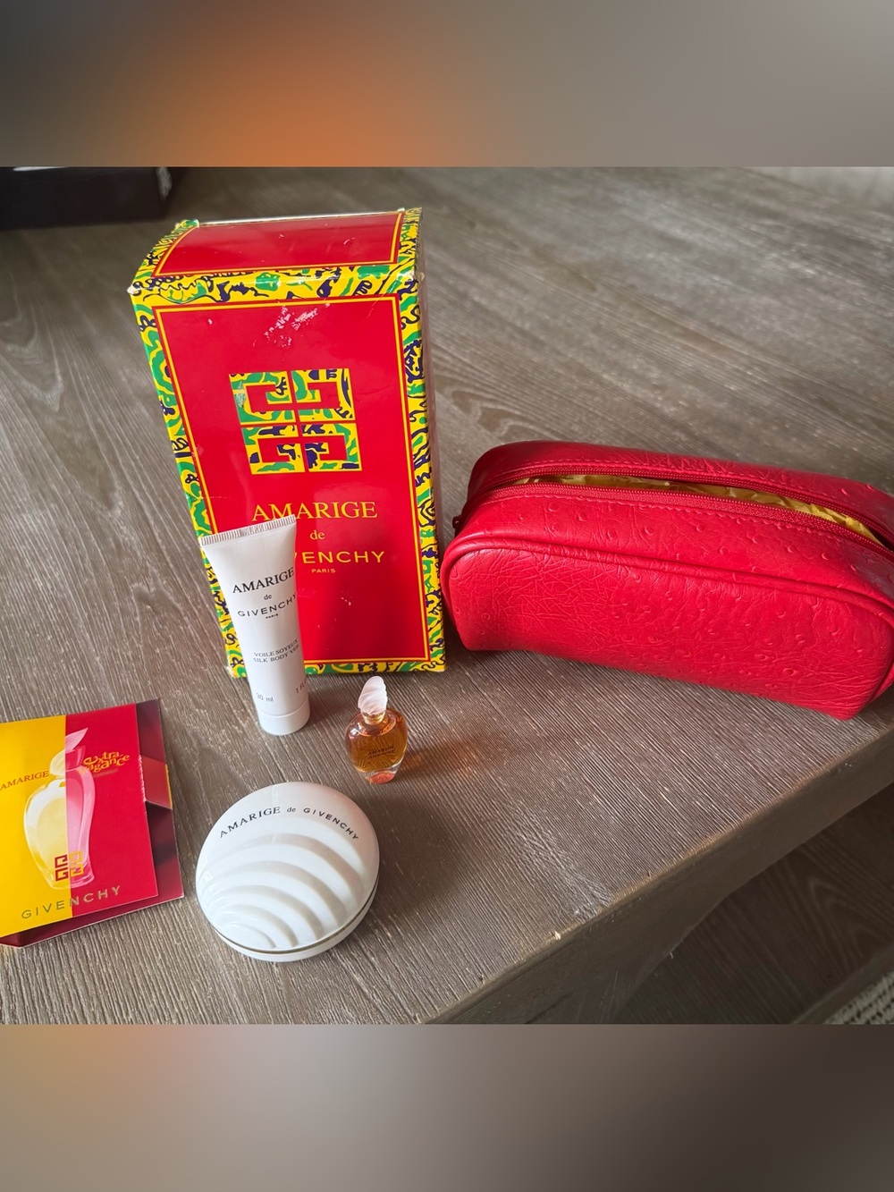 Vintage Givenchy Amarige Savage Extravagance Gift Set 1990s Red Box + Pouch FULL